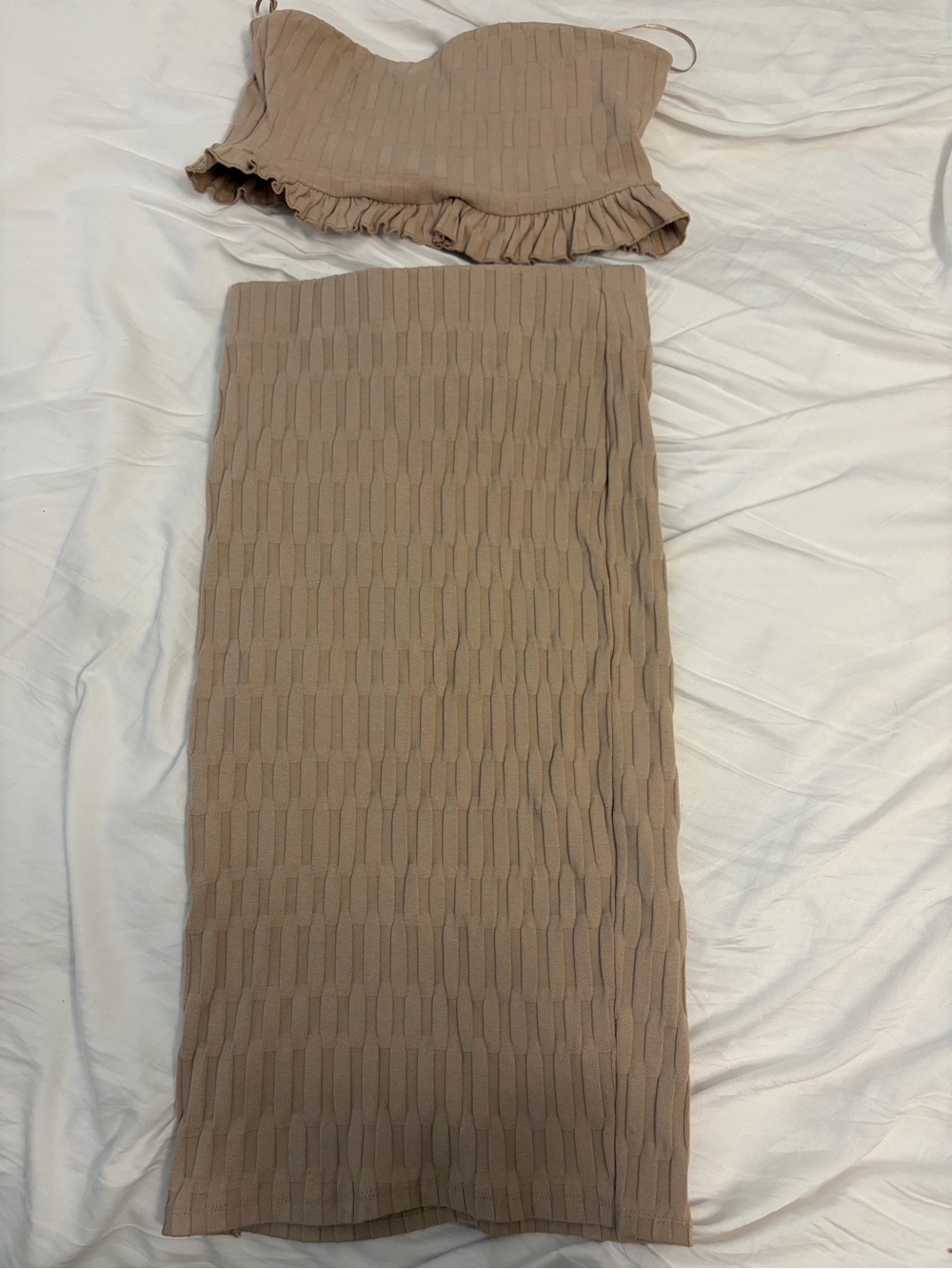Zara Beige Ribbed Knit Midi Skirt set